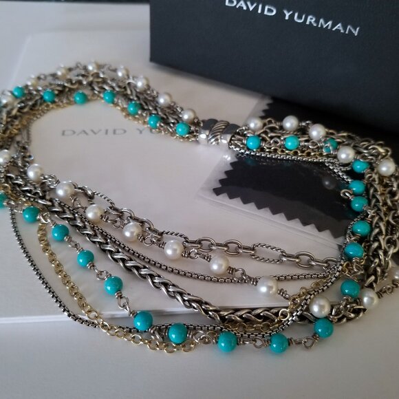 SOLD - DAVID YURMAN *RARE* 18K Gold Turquoise Pearl Necklace - Pristine! $2150 - Picture 4 of 13
